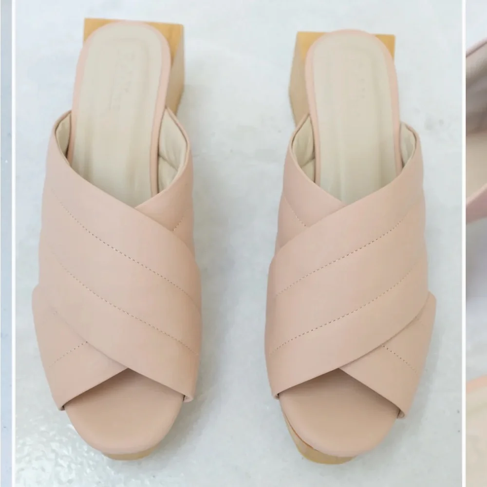 Beklina Matisse block criss cross slides in nude